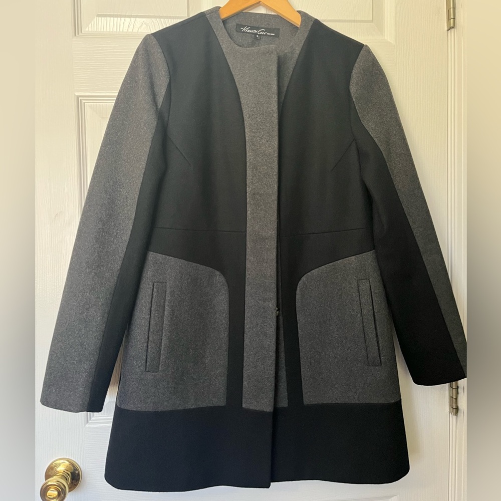🖤🗝️GORG Kenneth Cole NY Black Grey Car Coat Spring Fall Slim Fit Sexy🕶️ Sz 6